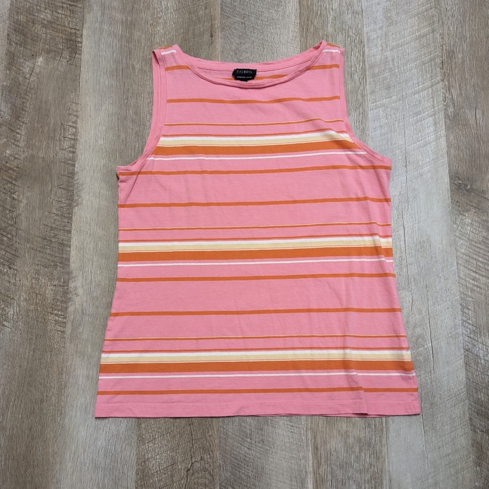 Talbots Pink Yellow Orange Striped Sleeveless Top